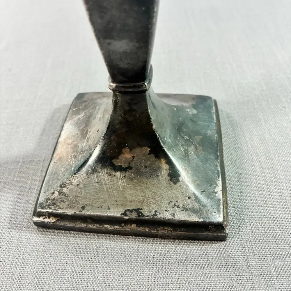 Vintage Silverplate Candlestick Square Base Single Taper Candle Holder